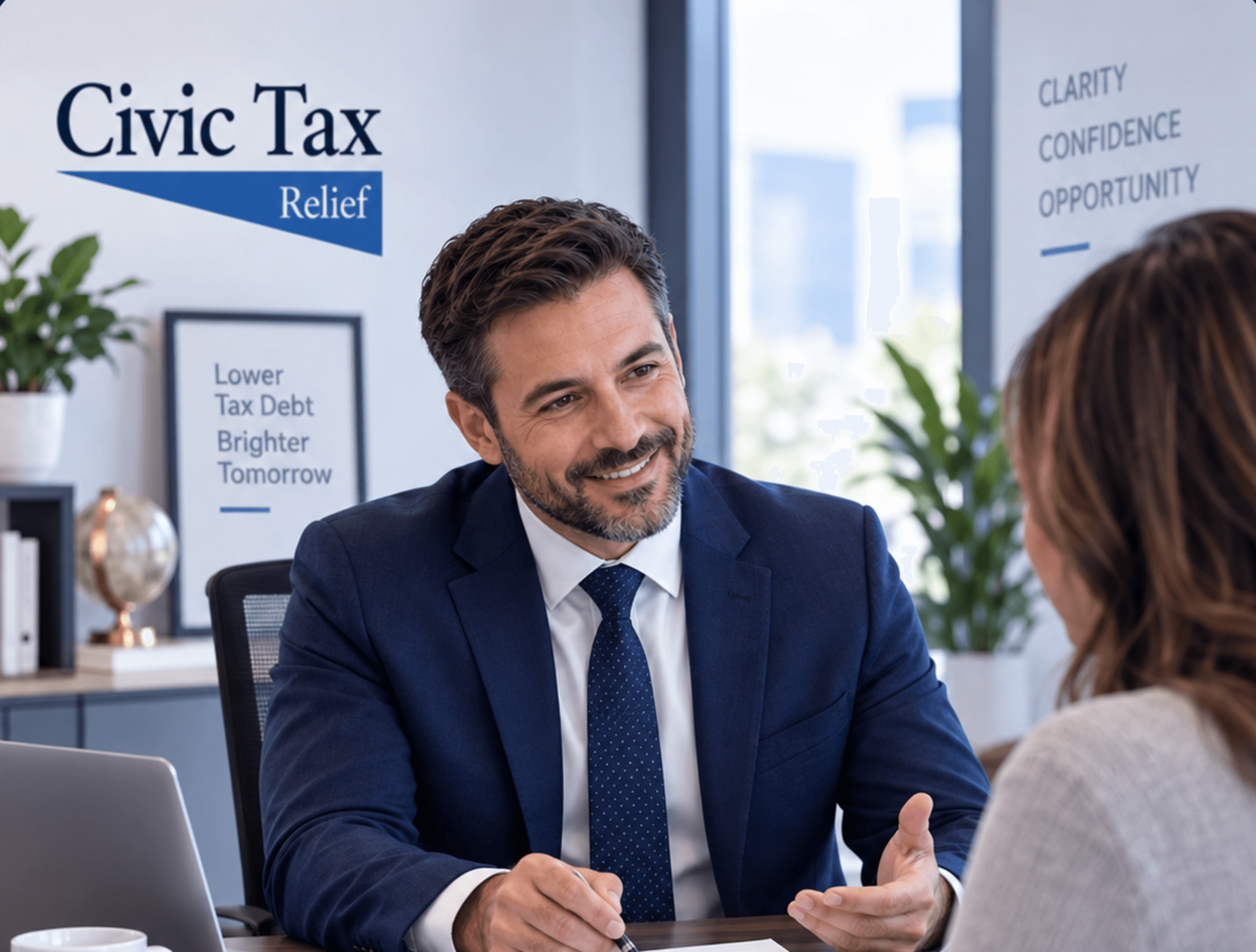 Tax relief advisor meeting a client