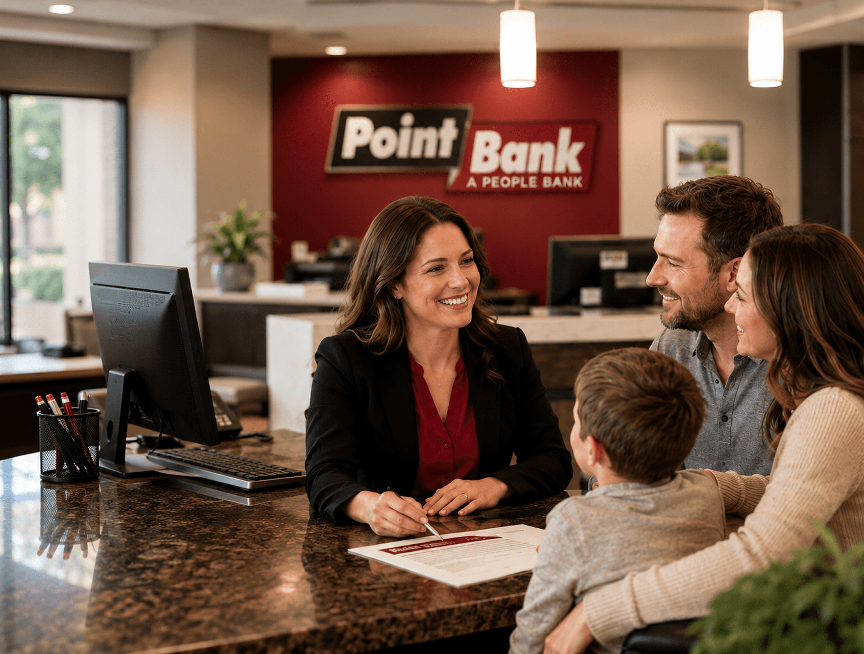 PointBank advisor meeting a family at a branch